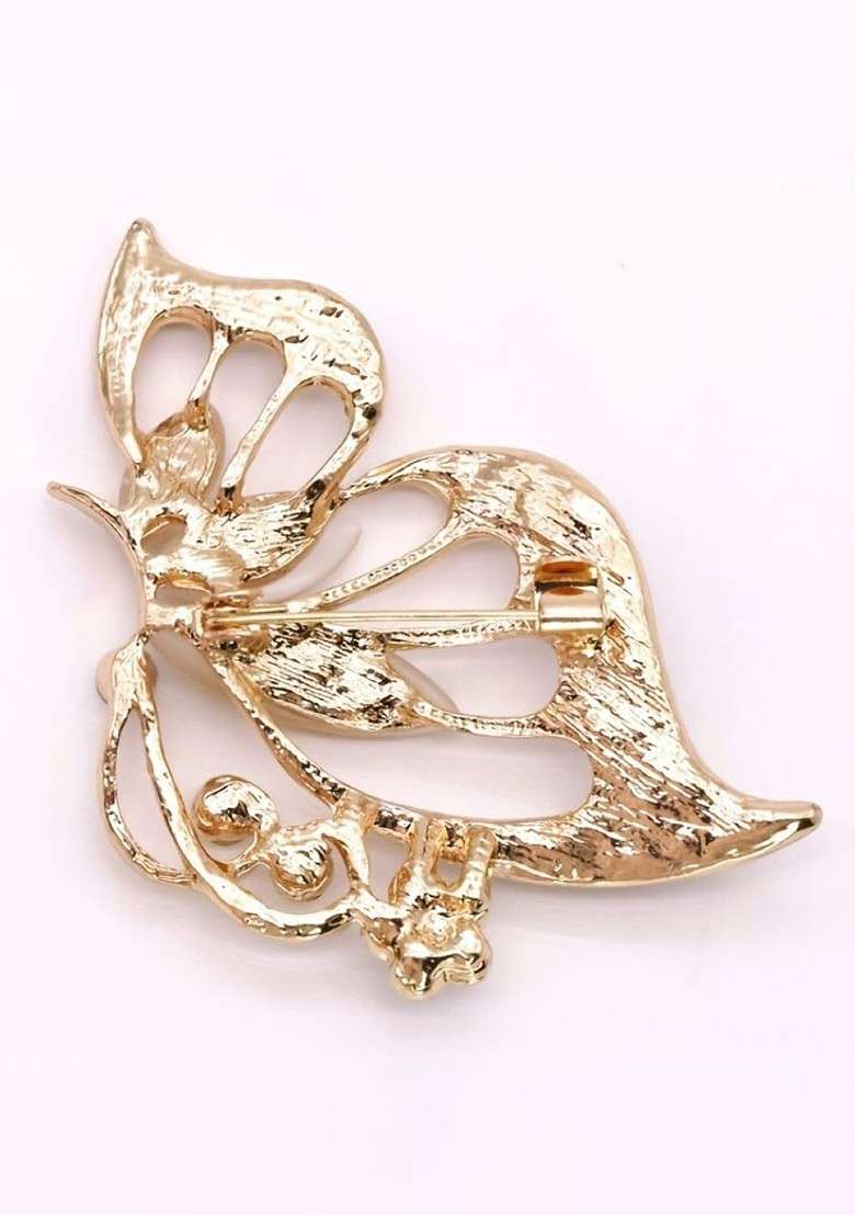 Stones Studded Half Butterfly Charm Brooch - Indya