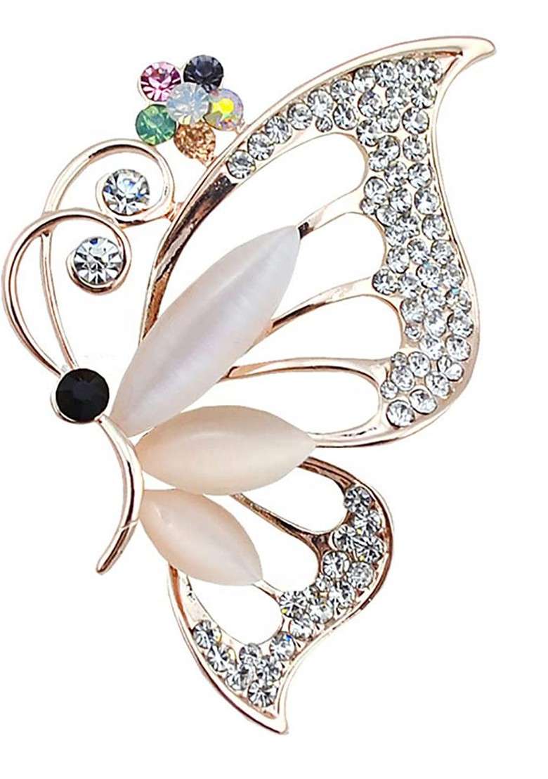 Stones Studded Half Butterfly Charm Brooch - Indya