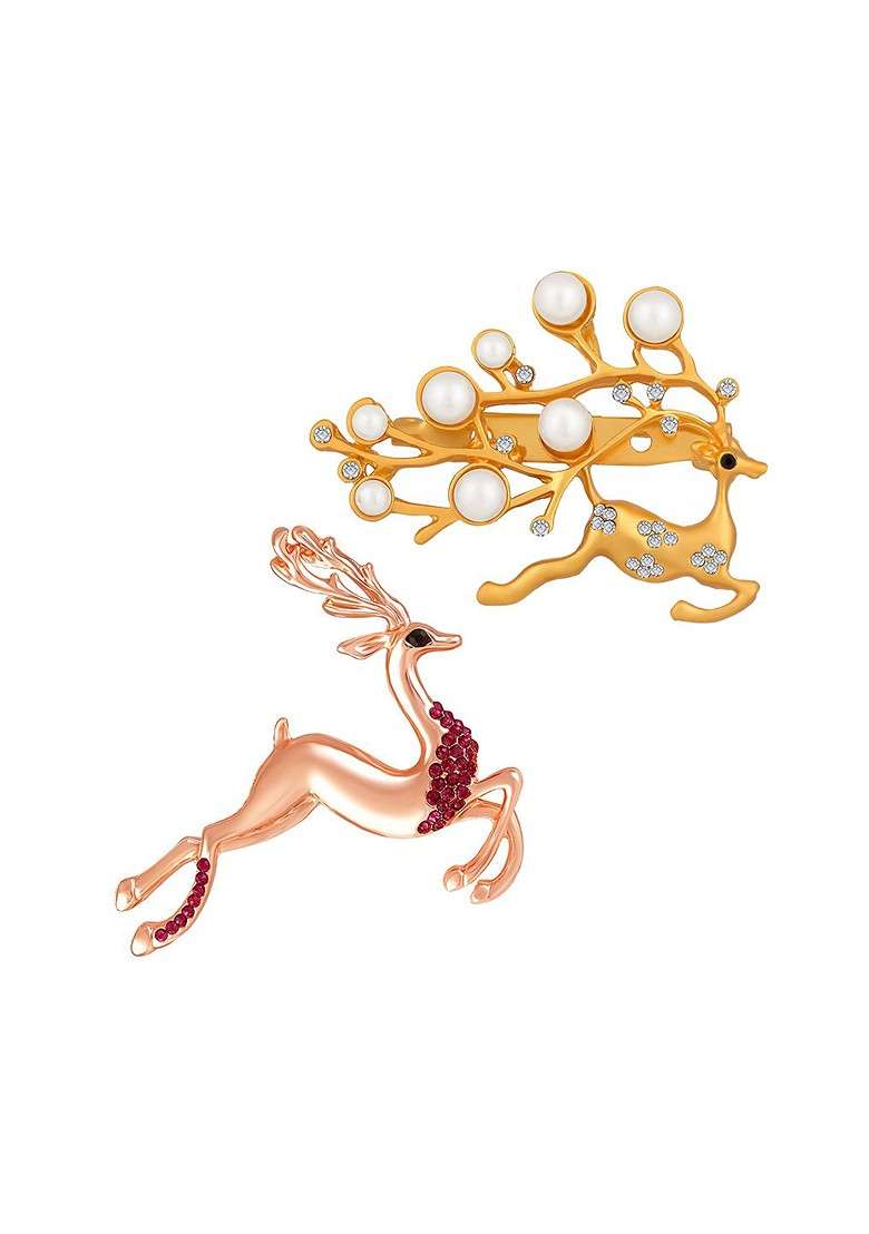 Set Of 2 Deer Shaped Wedding Brooch - Indya