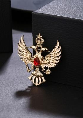 Men Gold Plated Crystal Studded Eagle Brooch