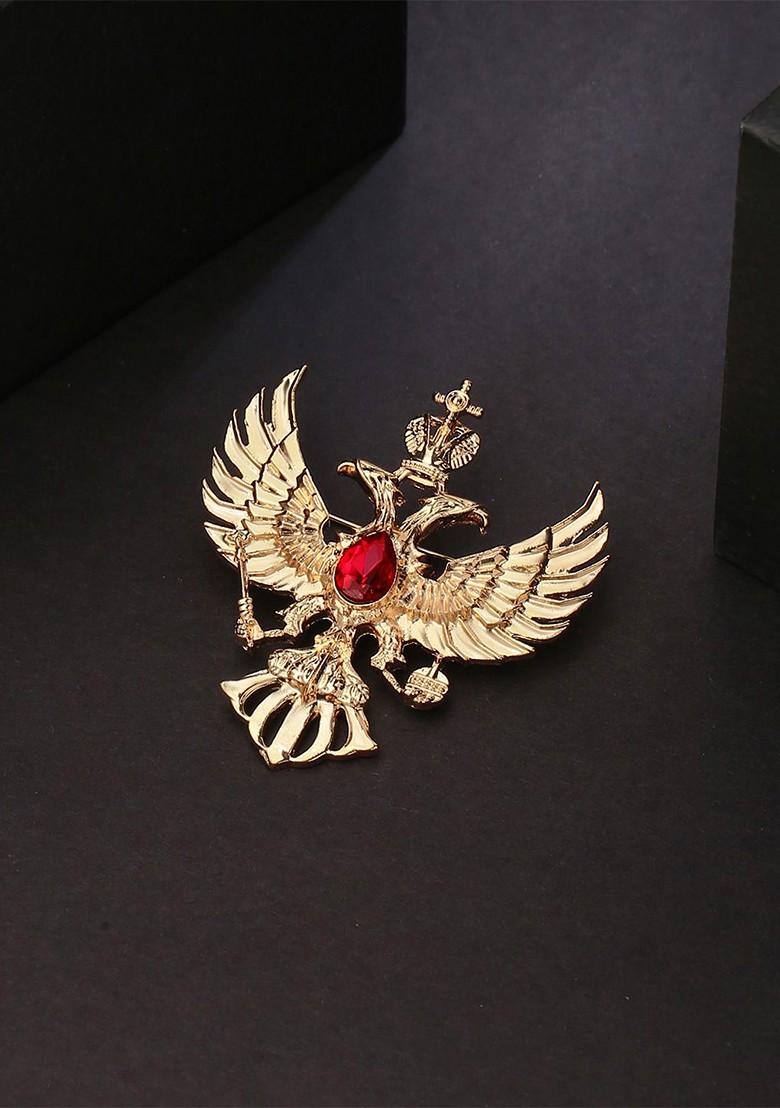 Men Gold Plated Crystal Studded Eagle Brooch
