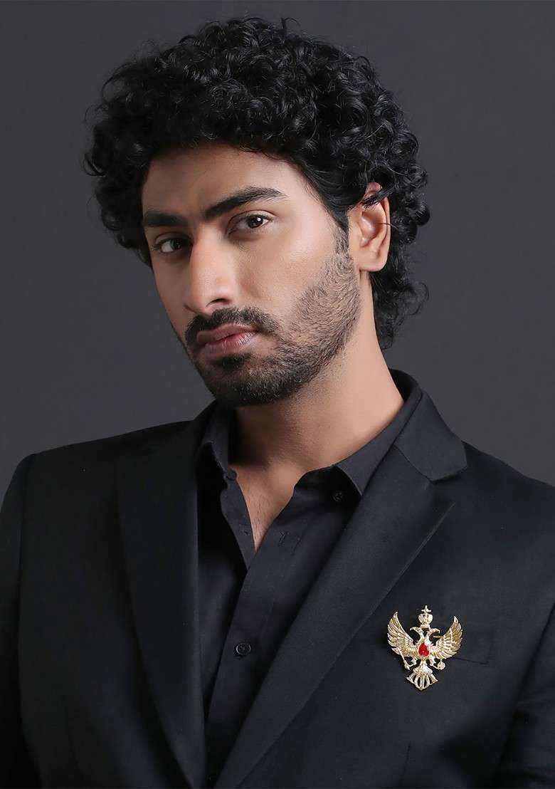 Men Gold Plated Crystal Studded Eagle Brooch - Indya