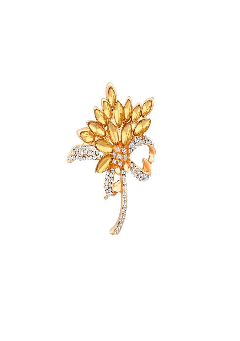 Women Floral Shaped Stone Studded Brooch - Indya