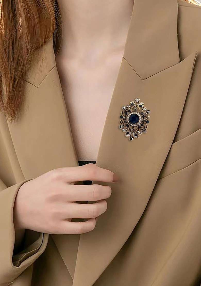 Women Rhinestone Studded Pin Brooch - Indya