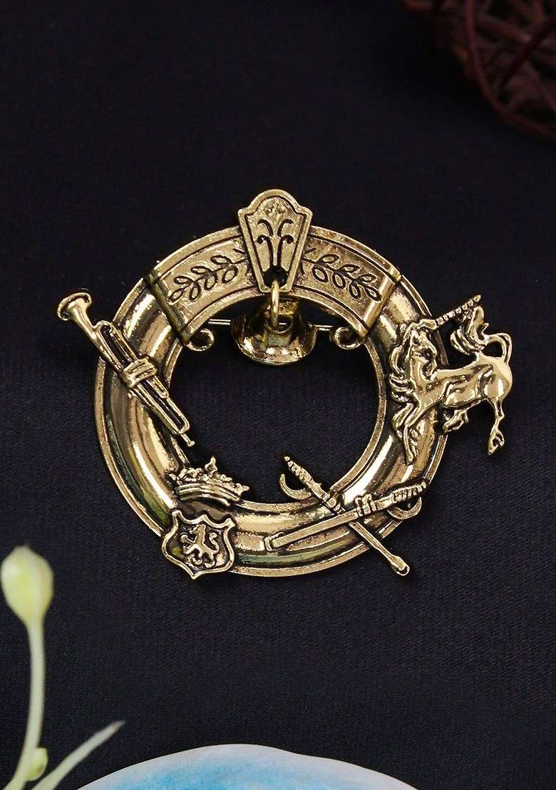 Men Crimson Circle Drape Brooch - Indya