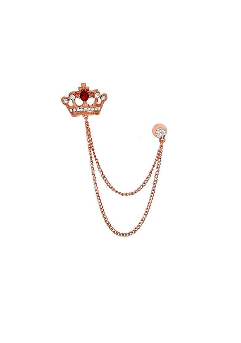 Men Crystal Studded Royal Crown With Chain Brooch - Indya