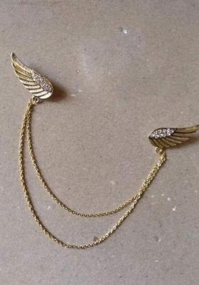Men Textured Stone Studded Double Wing Chain Brooch