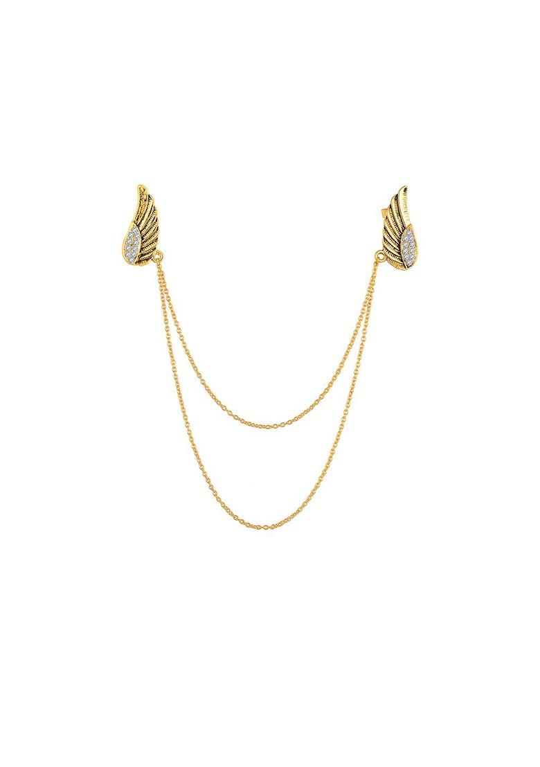 Men Textured Stone Studded Double Wing Chain Brooch
