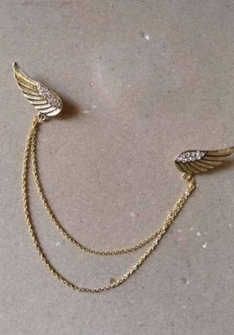 Men Textured Stone Studded Double Wing Chain Brooch