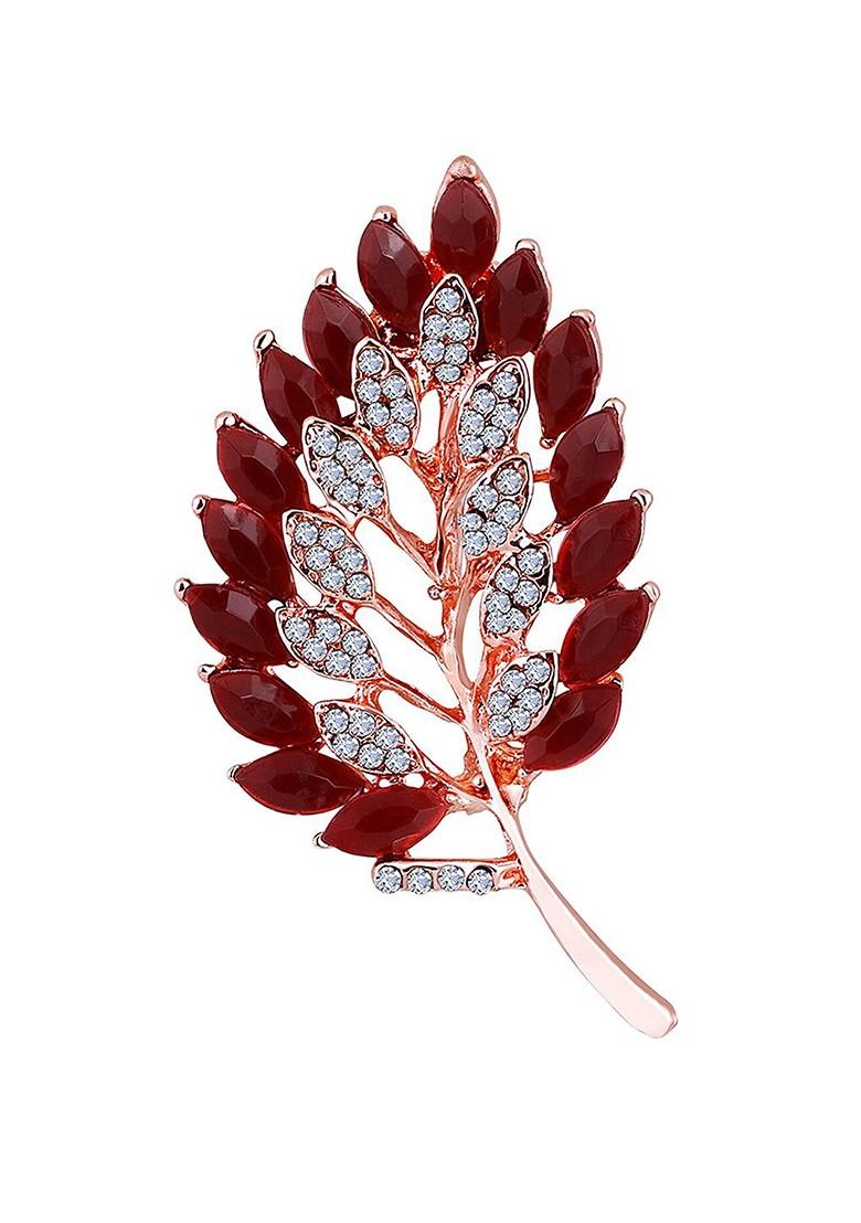 Men Stones Studded Beaded Leaf Shaped Brooch