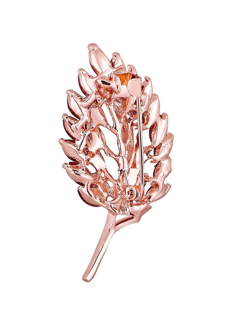 Men Stones Studded Beaded Leaf Shaped Brooch