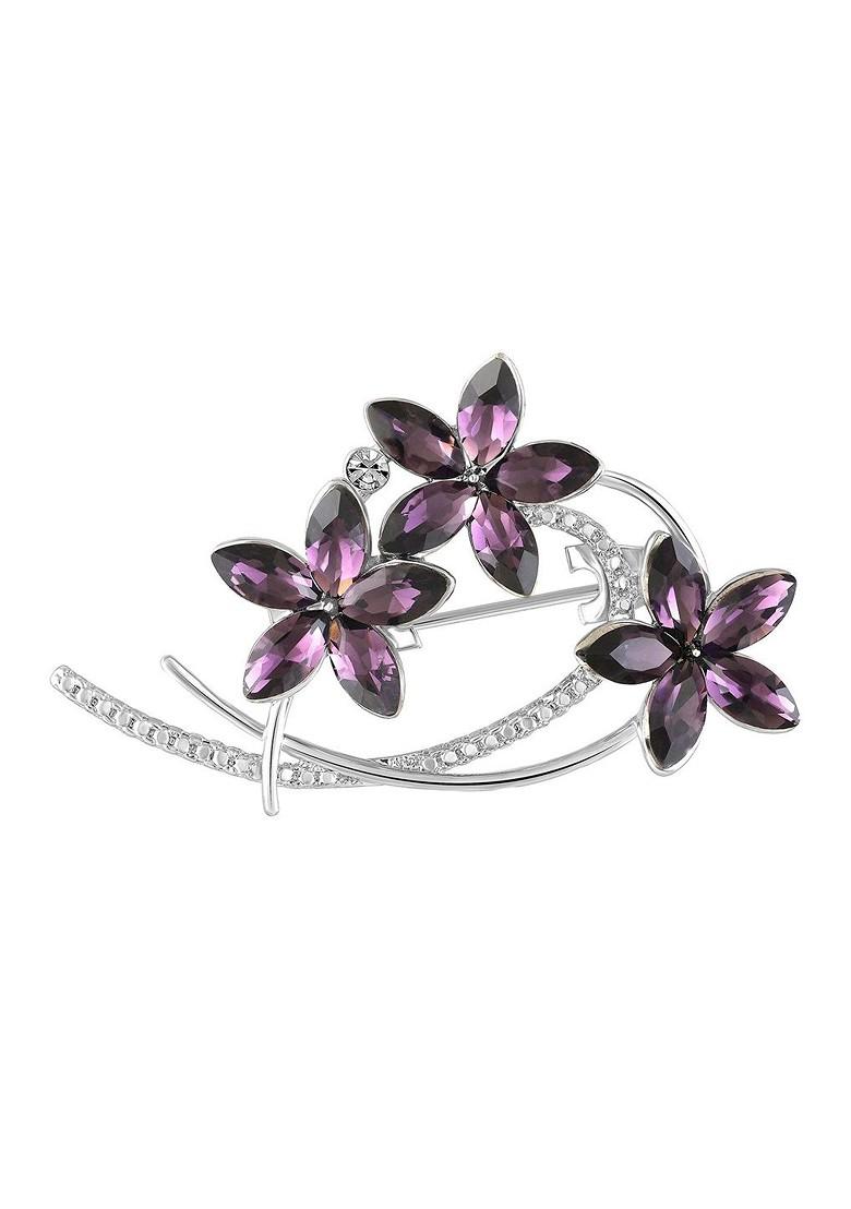 Women Floral Shaped Stone Studded Saree Pin Brooch