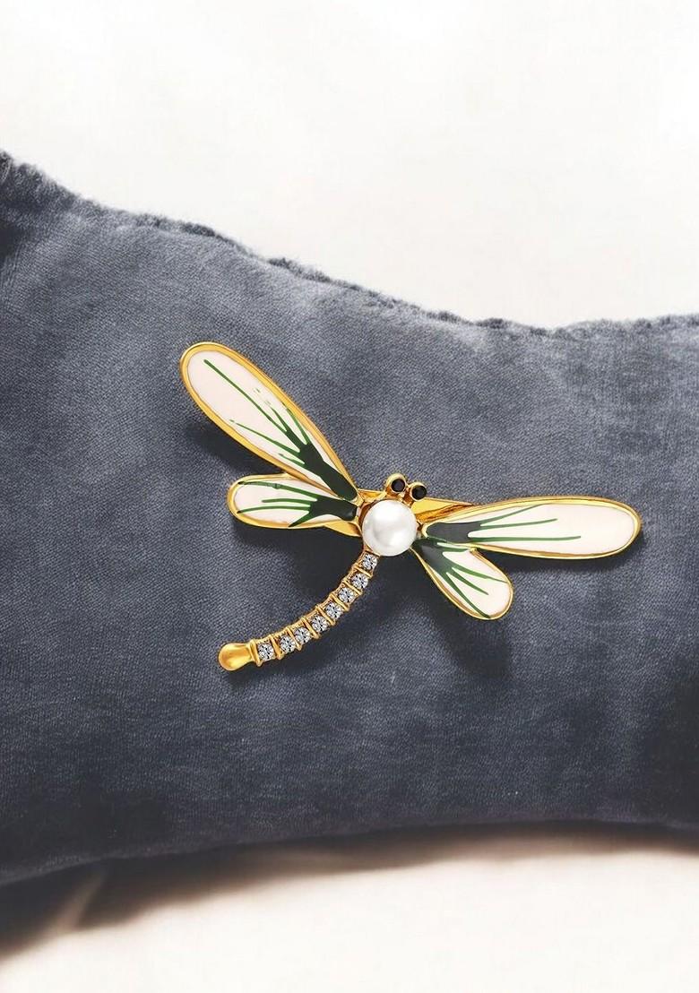 Meenakari Work Stone Studded Dragonfly Shaped Brooch