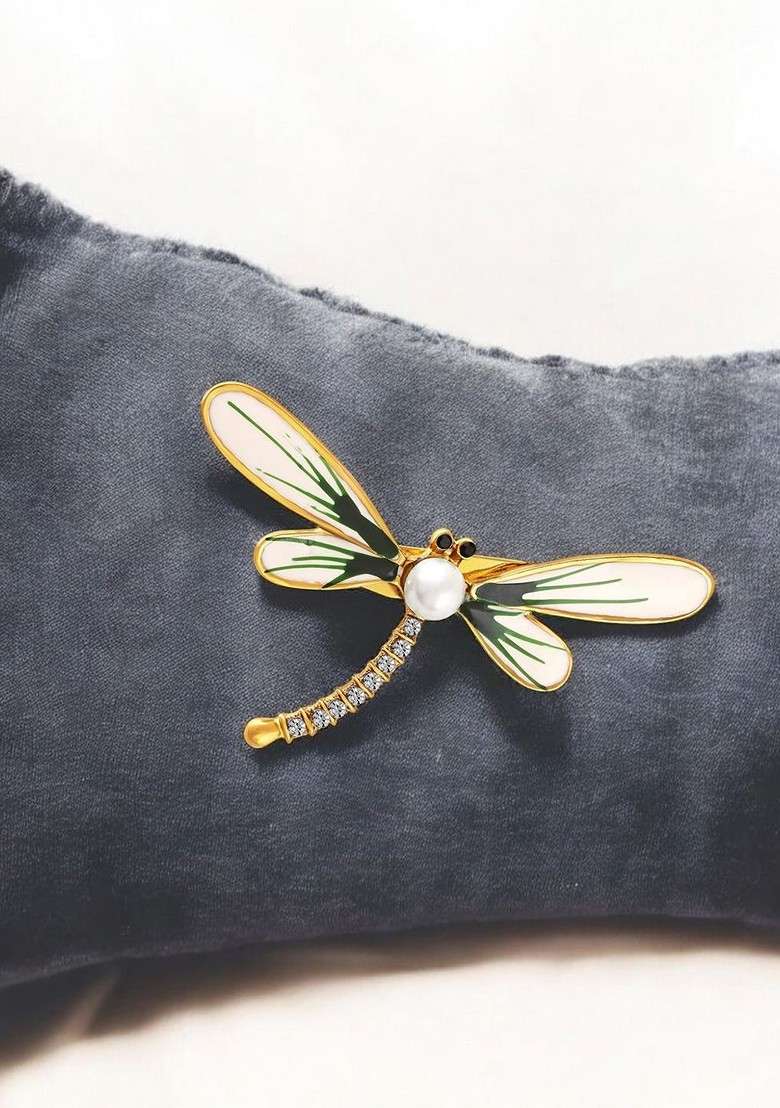 Meenakari Work Stone Studded Dragonfly Shaped Brooch - Indya