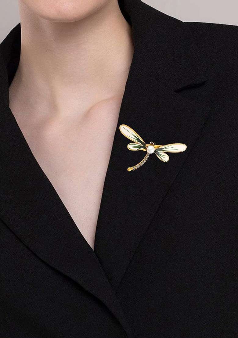 Meenakari Work Stone Studded Dragonfly Shaped Brooch - Indya