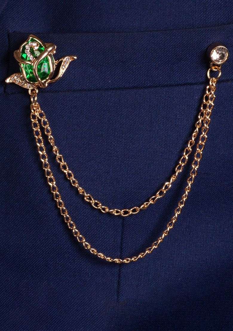 Gold Plated Artificial Stone Studded Brooch - Indya