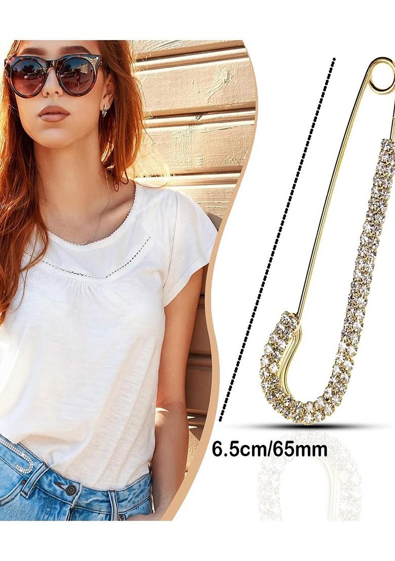 6 Pcs Gold Silver Rosegold Plated Rhinestone Safety Saree Pleats Pin Brooch