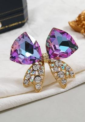 Crystals Studded Bow Charm Brooch