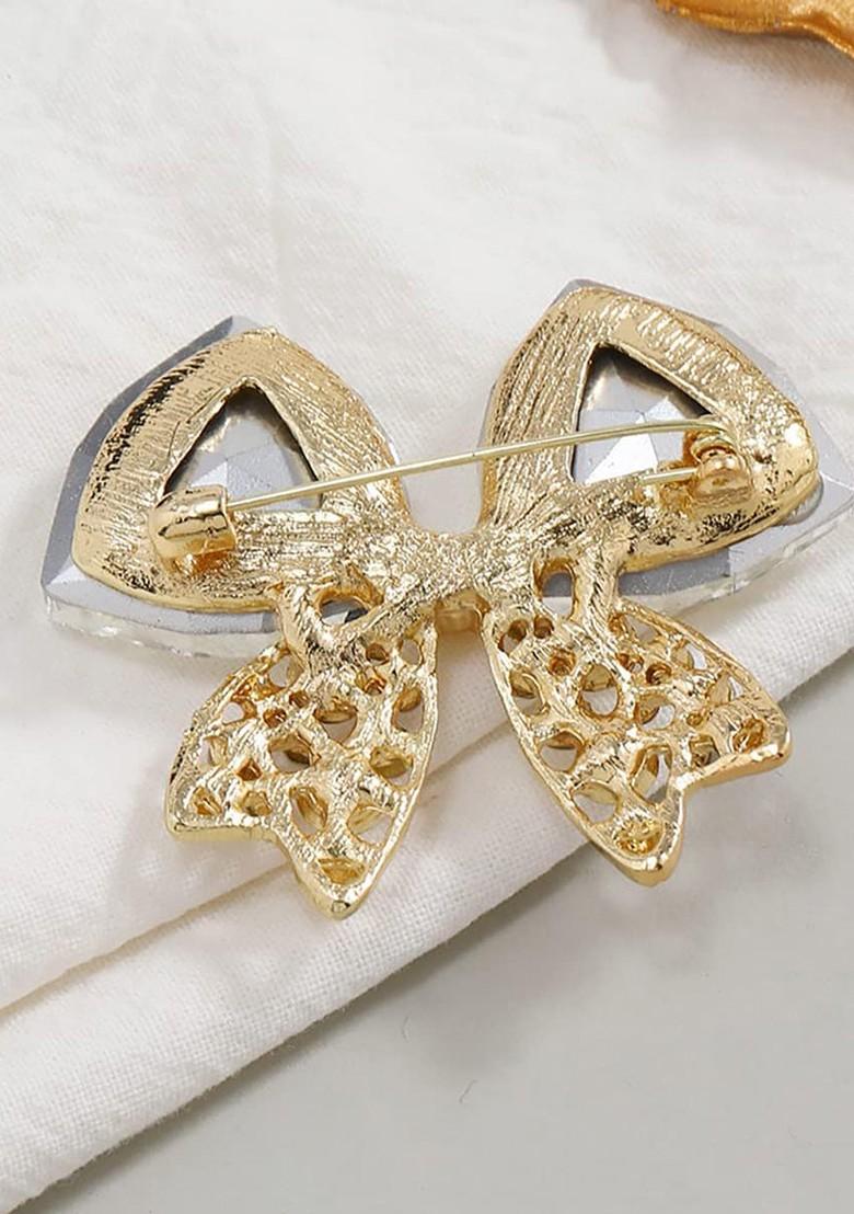 Crystals Studded Bow Charm Brooch