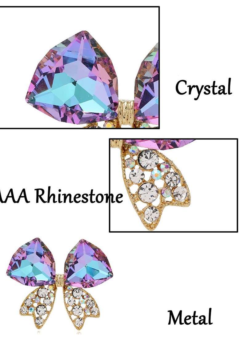 Crystals Studded Bow Charm Brooch - Indya