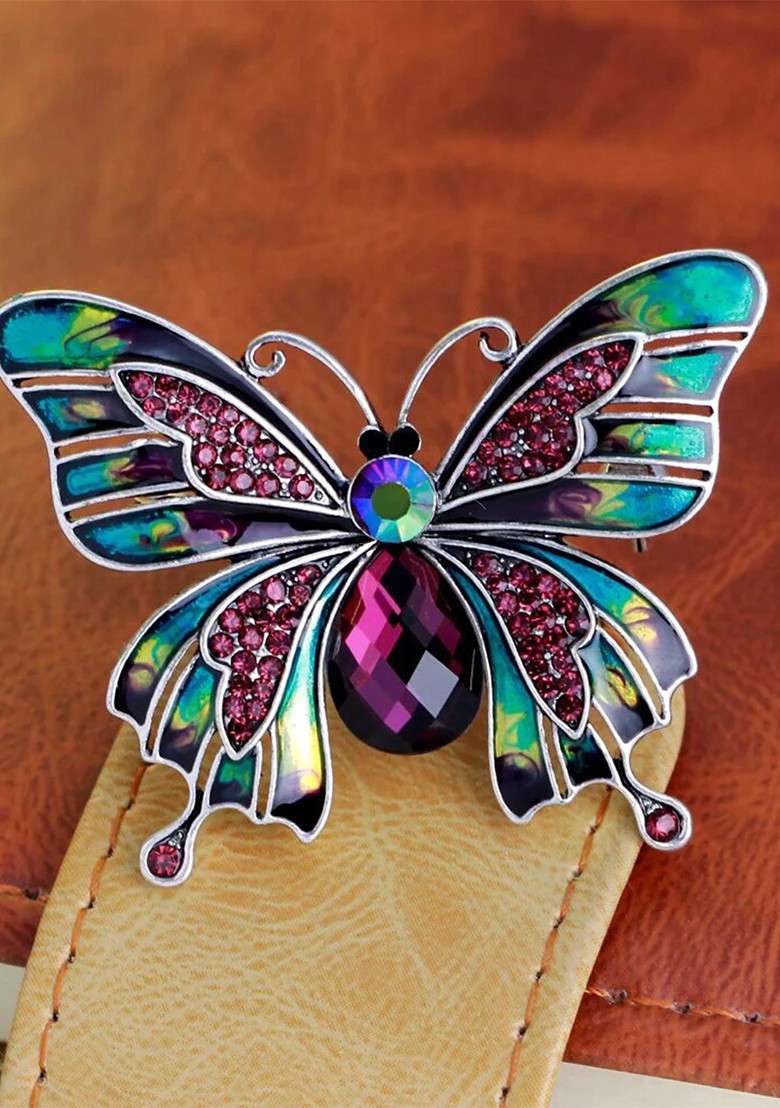Women Crystal Rhinestone Butterfly Brooch - Indya