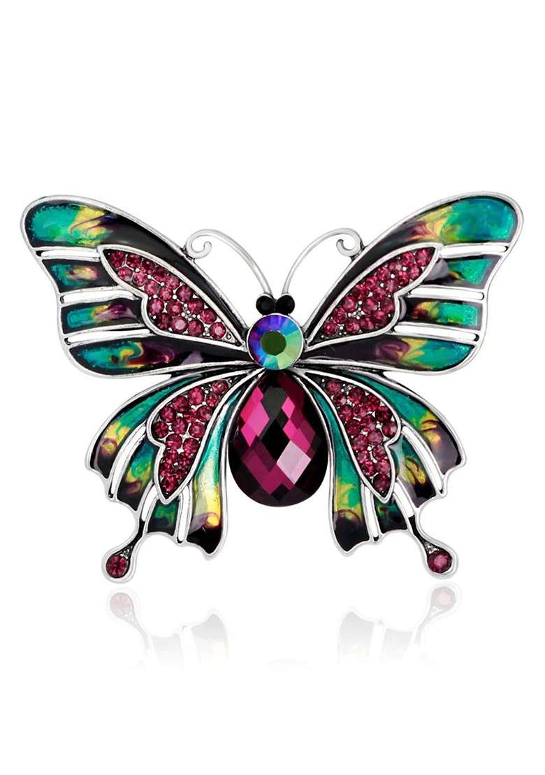 Women Crystal Rhinestone Butterfly Brooch - Indya