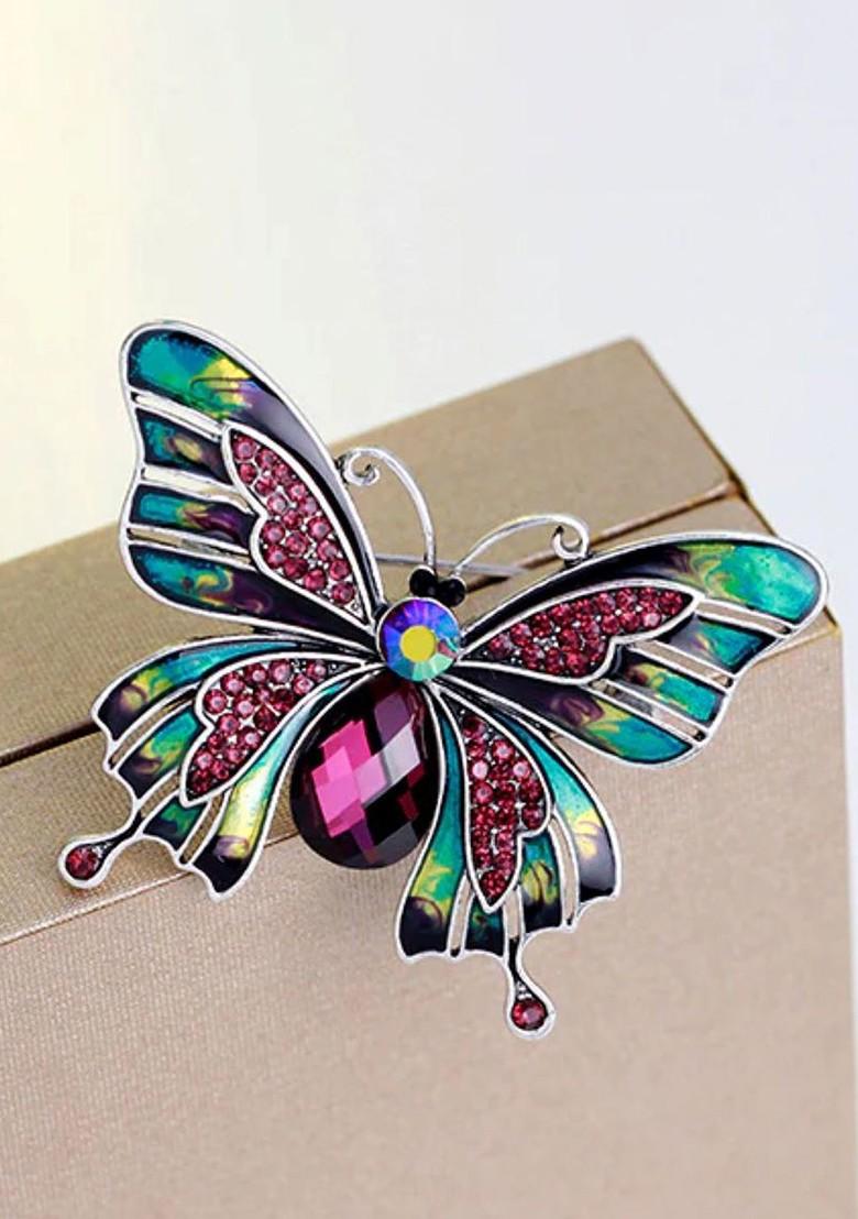 Women Crystal Rhinestone Butterfly Brooch