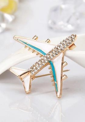 Women Crystal Rhinestone Studded Aircraft Pin Brooch
