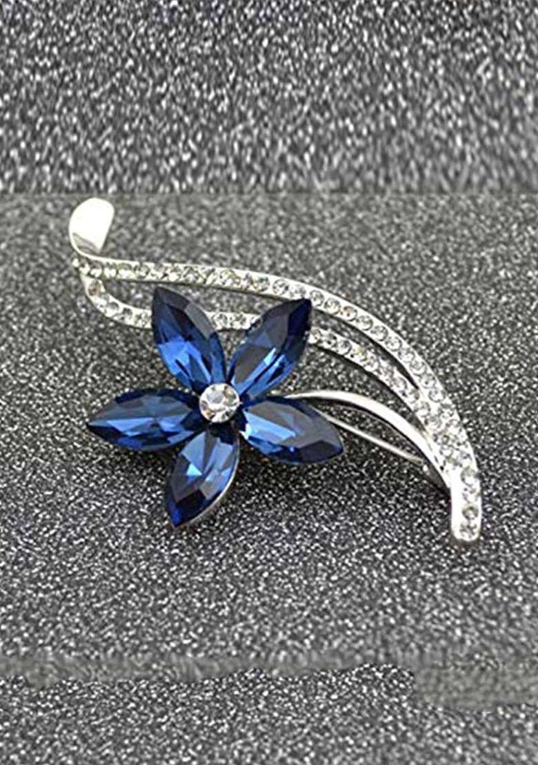 Alloy Floral Crystal Charm Brooch - Indya