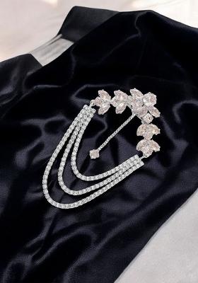 Cubic Zirconia Studded Indowestern Lapel Pin Brooch