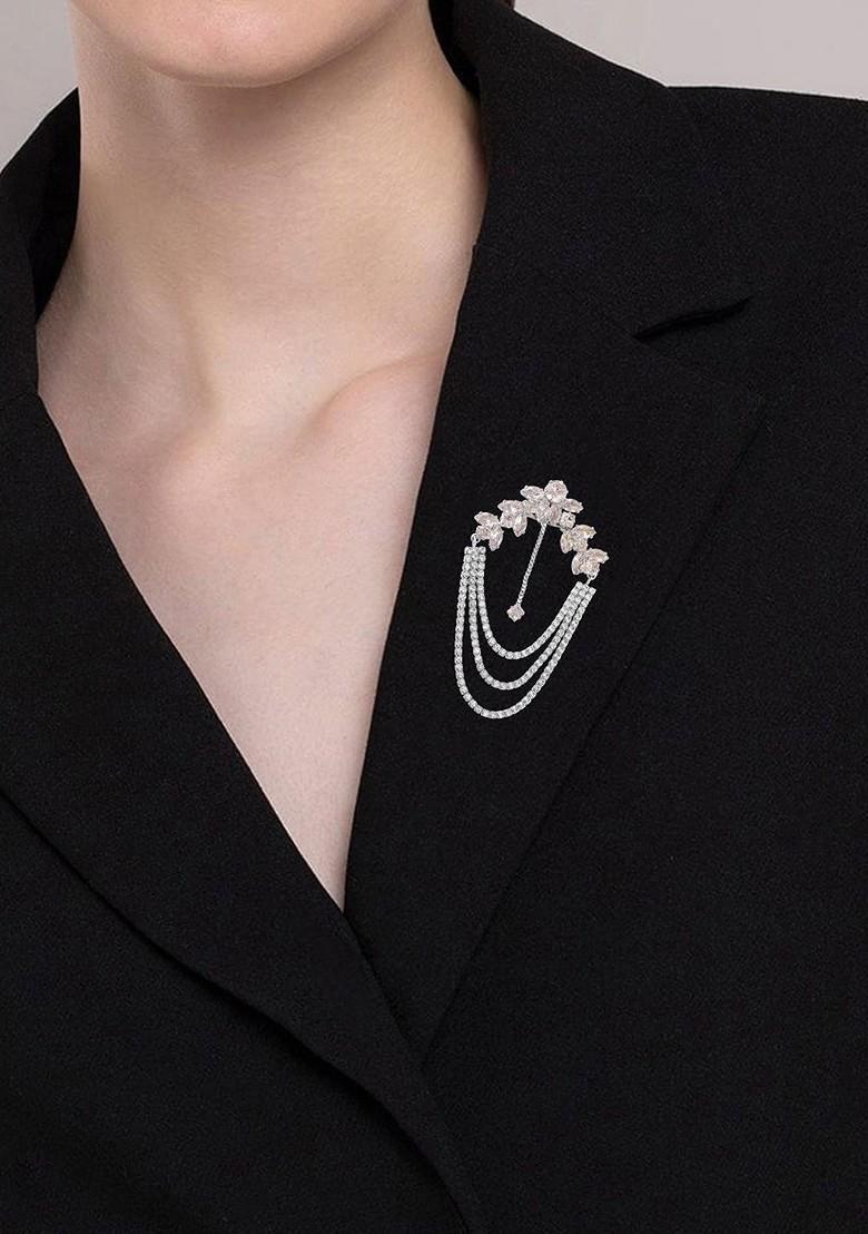 Cubic Zirconia Studded Indowestern Lapel Pin Brooch