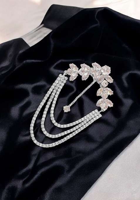 Cubic Zirconia Studded Indowestern Lapel Pin Brooch