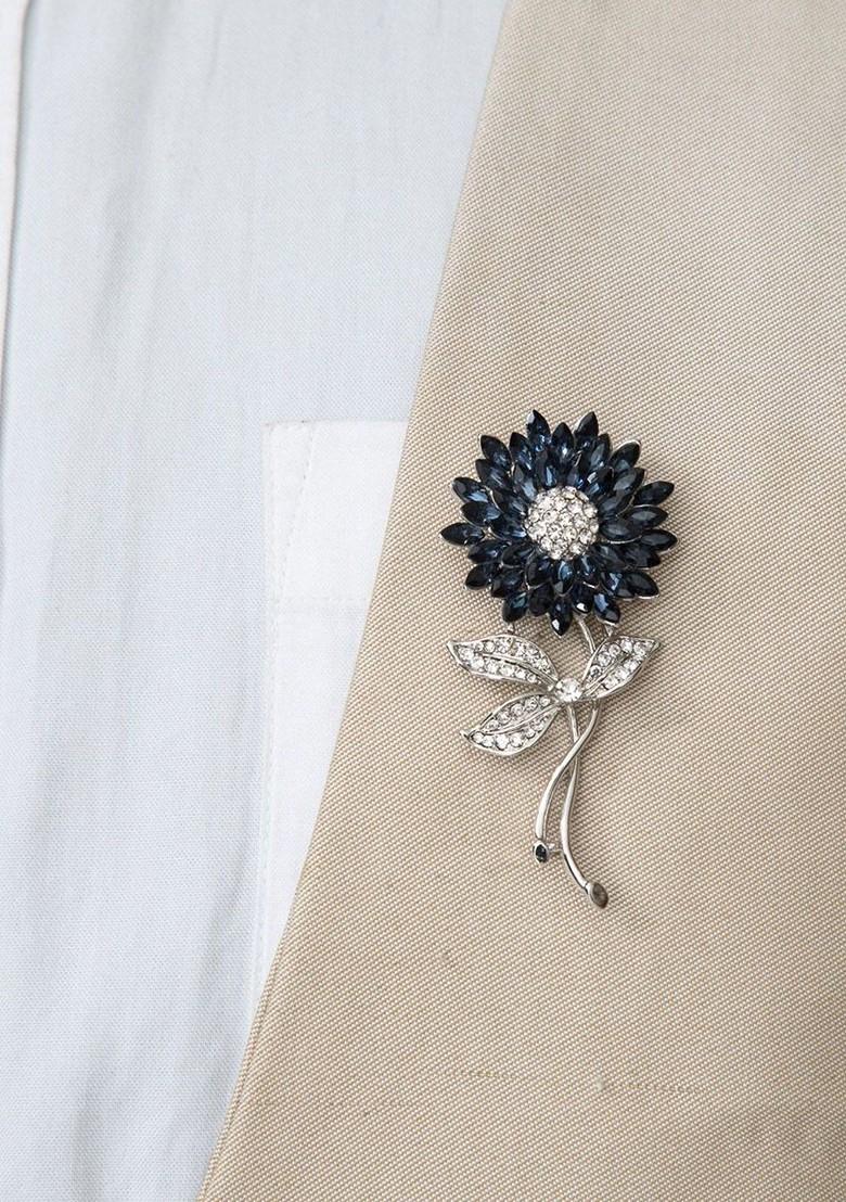 Silver Plated Stone Studded Floral Brooch