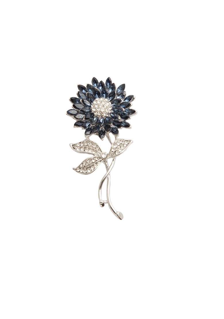 Silver Plated Stone Studded Floral Brooch - Indya