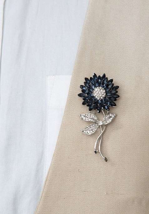 Silver Plated Stone Studded Floral Brooch