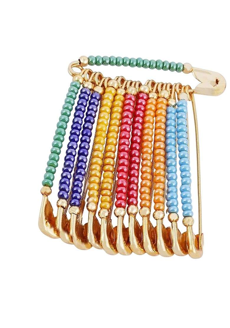 Maharashtrian Golden Safety Saree Pleats Pin Pearl Brooch - Indya
