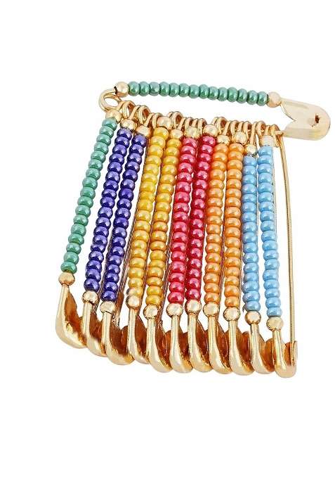 Maharashtrian Golden Safety Saree Pleats Pin Pearl Brooch