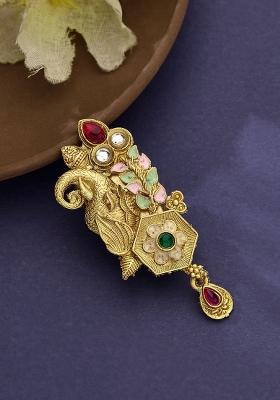 Gold Plated Artificial Stone Studded Meenakari Brooch