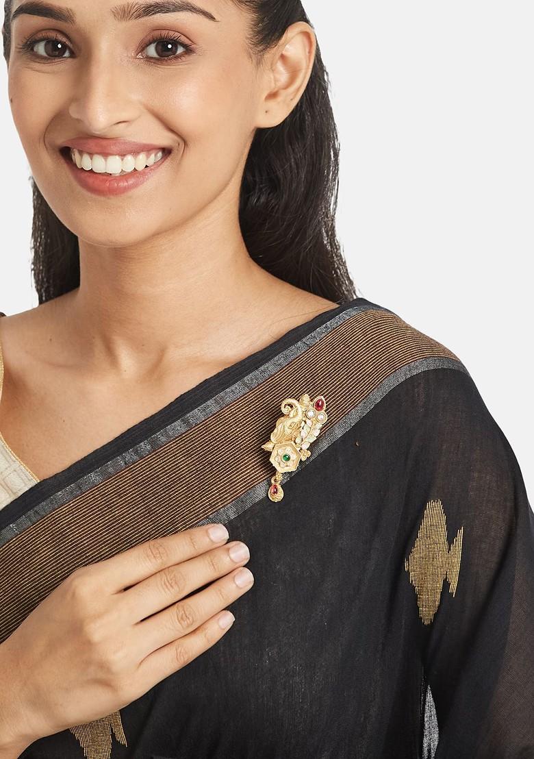 Gold Plated Artificial Stone Studded Meenakari Brooch