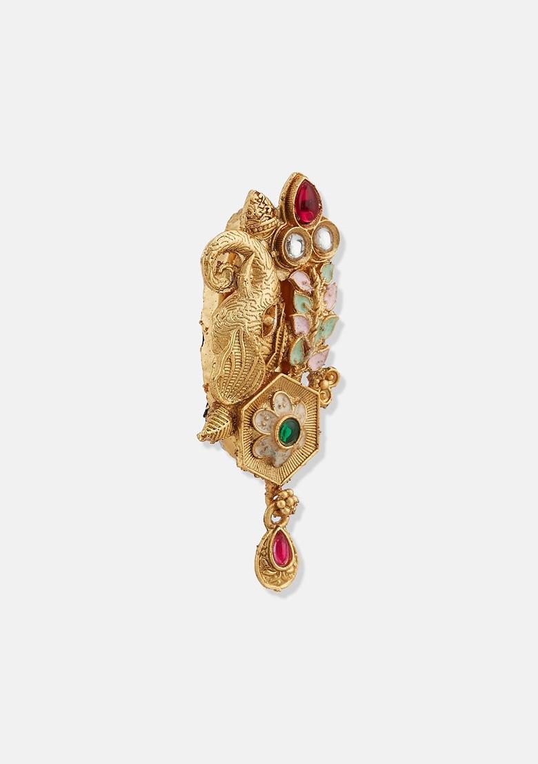 Gold Plated Artificial Stone Studded Meenakari Brooch