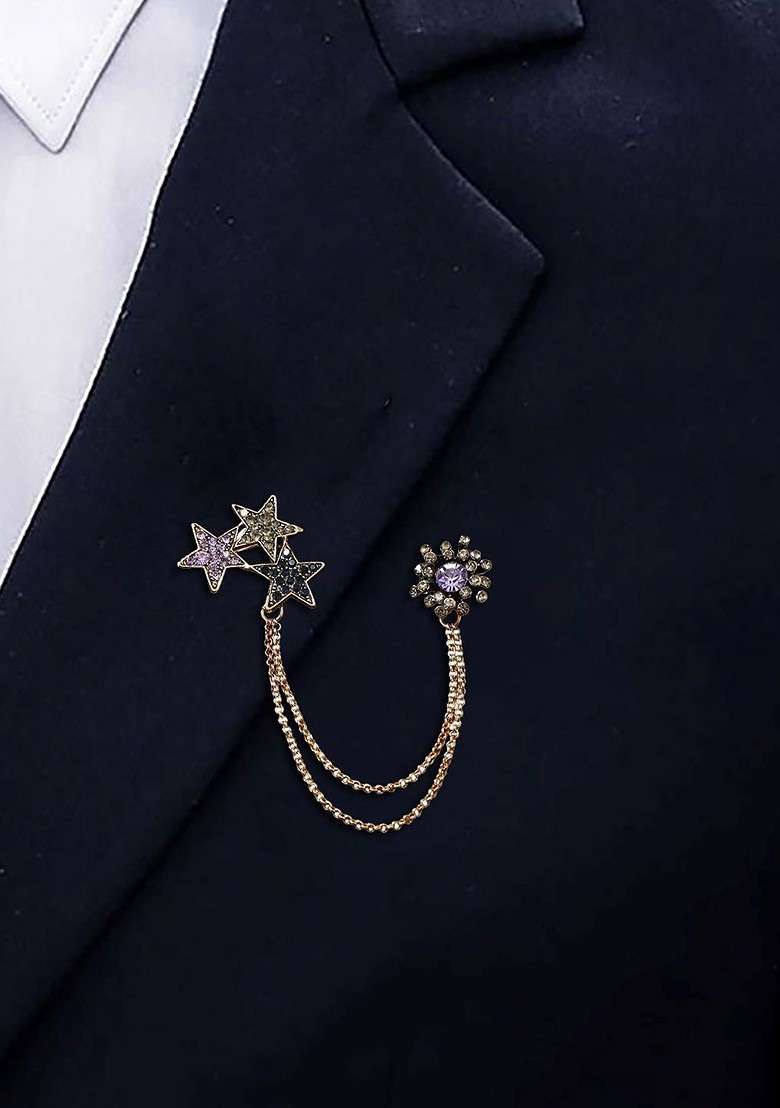 Unisex Lapel Pin With Chain - Indya