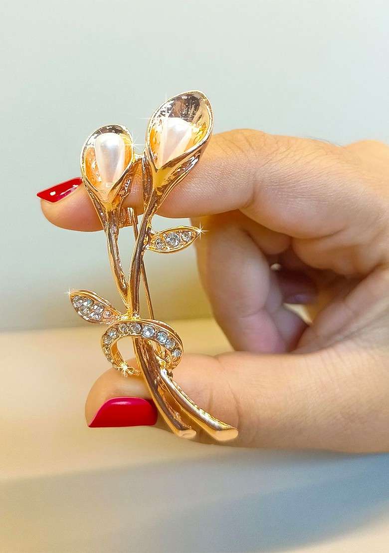Crystal Rhinestone Flower Charm Brooch - Indya