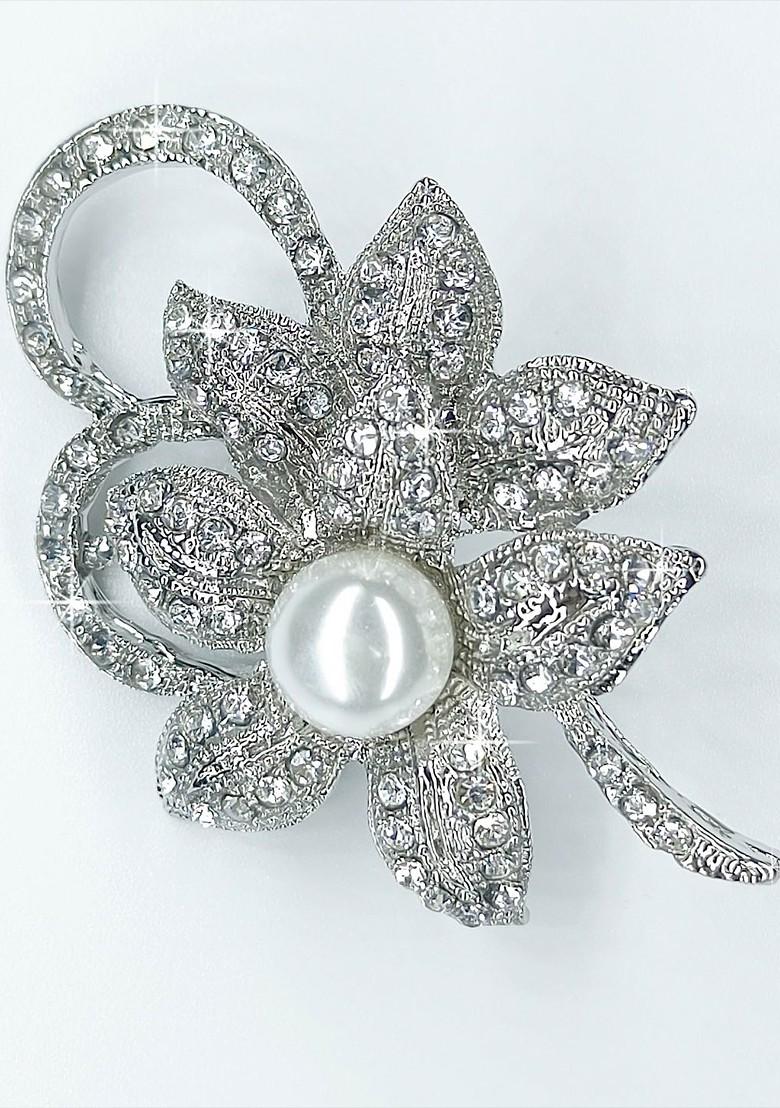 Stone Studded Flower Shaped Brooch