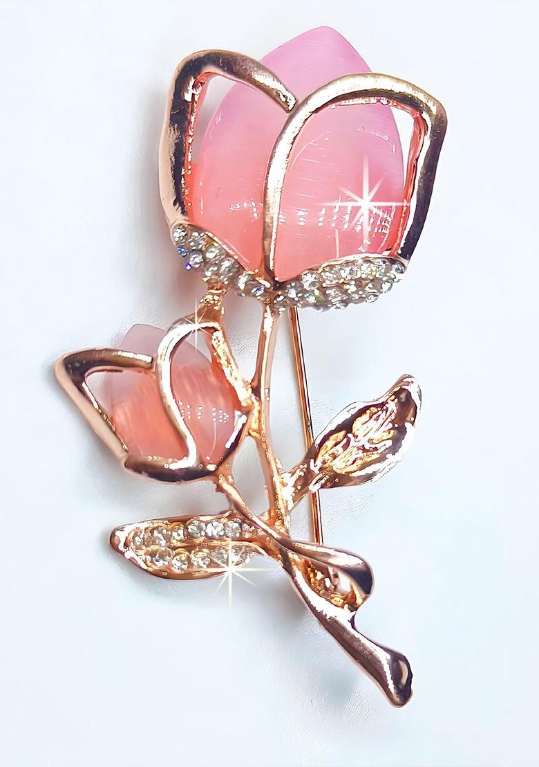 Crystal Stones Studded Floral Charm Brooch