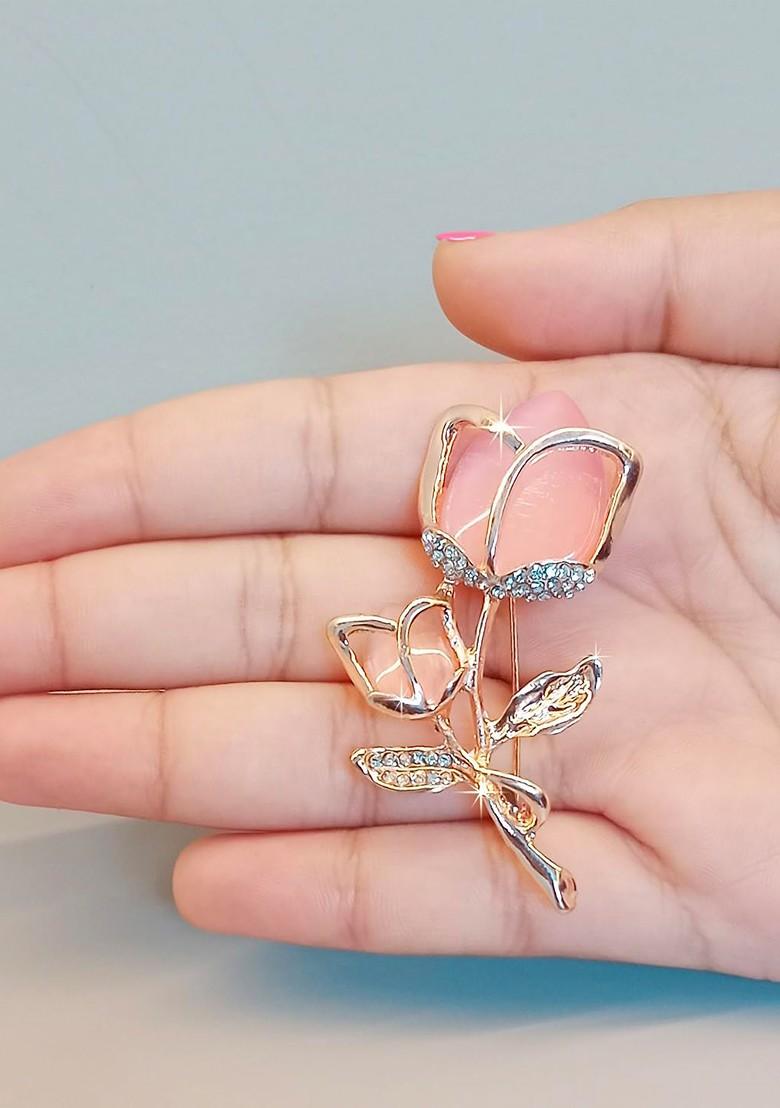 Crystal Stones Studded Floral Charm Brooch