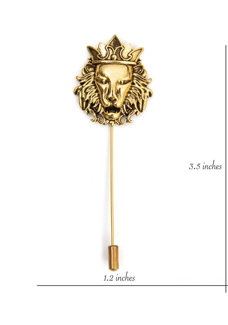 Gold Plated Antique Lion Crown Lapel Pin