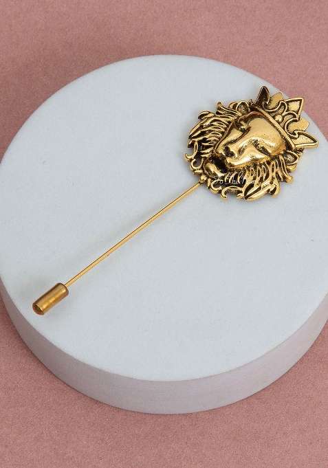 Gold Plated Antique Lion Crown Lapel Pin
