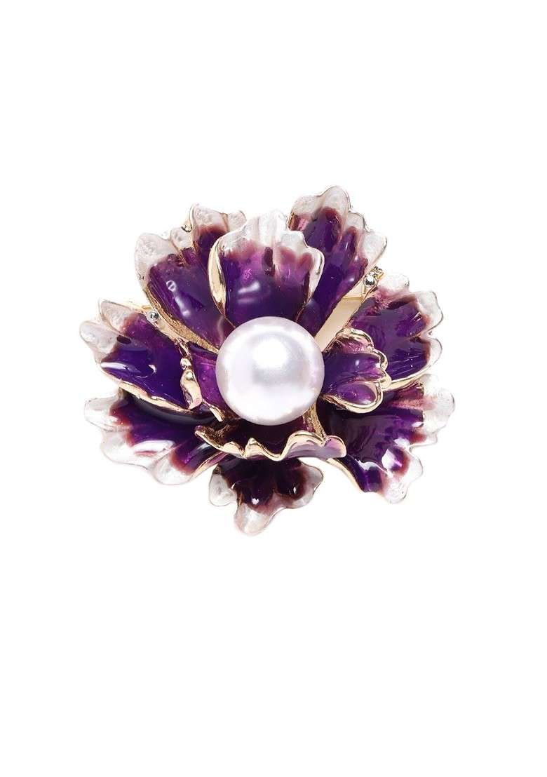 Women Gold Plated Floral Shape Brooch - Indya