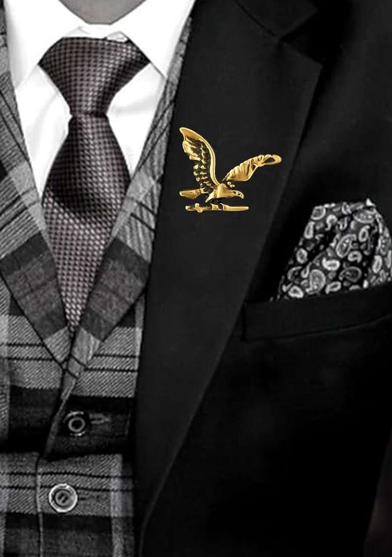 Set Of 2 Gold Eagle Shaped Brooches - Indya