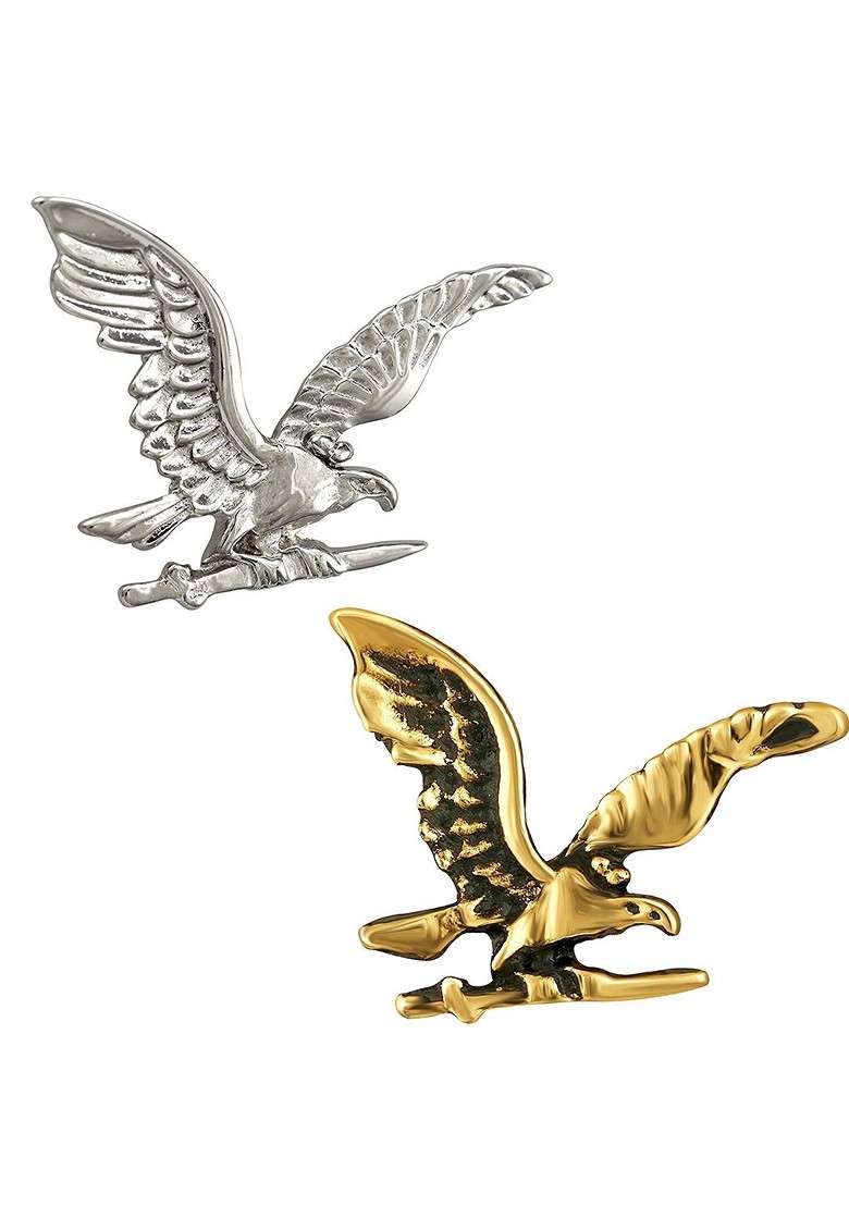 Set Of 2 Gold Eagle Shaped Brooches - Indya